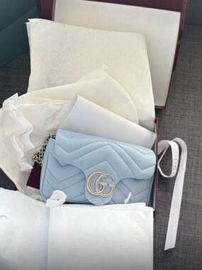 Gucci Pastel Blue GG Marmont Quilted Shoulder/Crossbody Bag